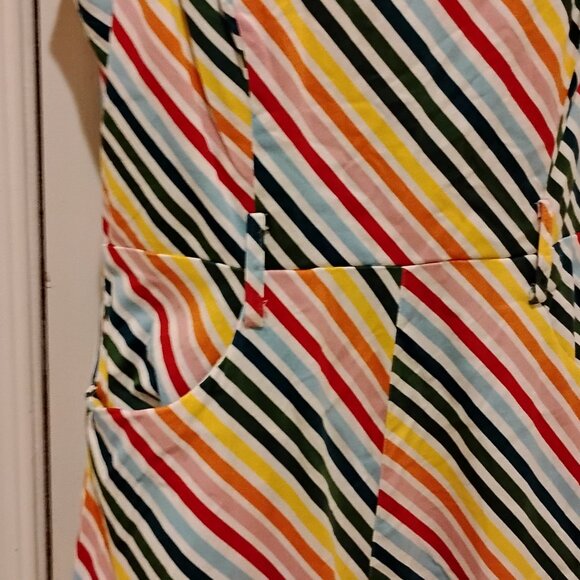 ModCloth x Collectif large L Jumpsuit Women's Darcie Rainbow Stripe US 10 UK 14 - Picture 5 of 9